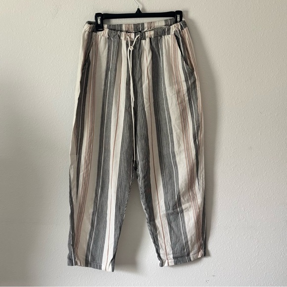 Womens Forever 21 Striped Linen Blend Wide Leg Pants – Drawstring Size Large - Picture 2 of 9